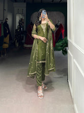 Olive Green Color Sequins And Thread Embroidery Work Gold Coin Salwar Suit